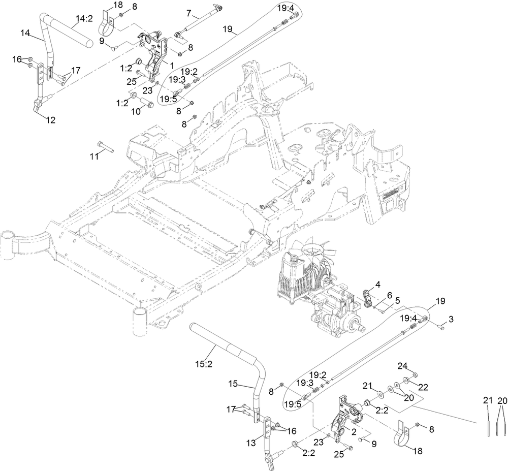 Motion Control Assembly Diagram and Parts List for 72951 414086163 - 999999999 Toro Lawn Tractor