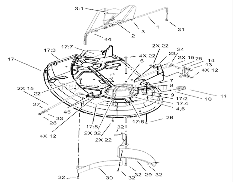 38in Deck Assembly Diagram and Parts List for 74301 230000001-230999999 - 2003 Toro Lawn Tractor