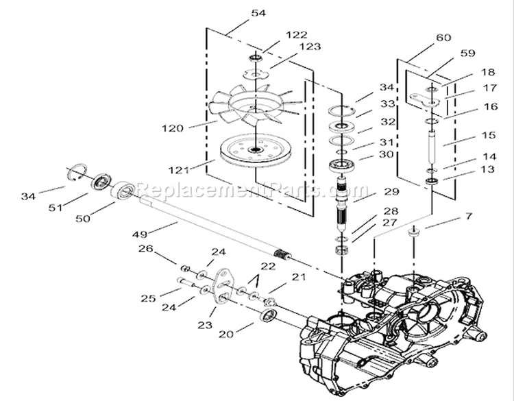 Fan and Pulley Assembly LH Hydrostat Diagram and Parts List for 74301 230000001-230999999 - 2003 Toro Lawn Tractor