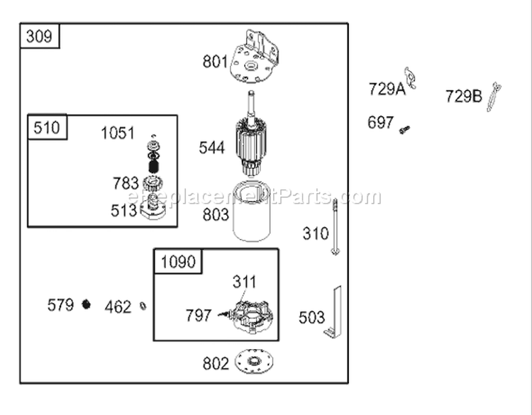 Starter Assembly Diagram and Parts List for 74301 230000001-230999999 - 2003 Toro Lawn Tractor