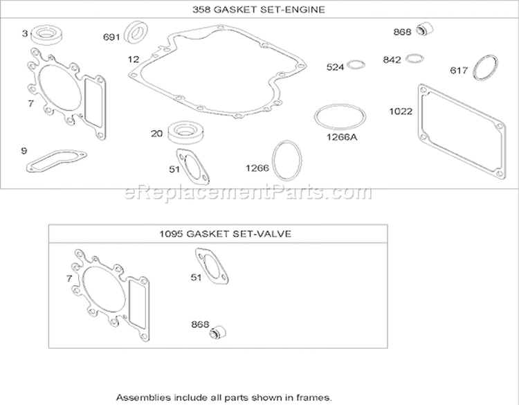 Gasket Assembly Diagram and Parts List for 74301 240000001-240000893 - 2004 Toro Lawn Tractor