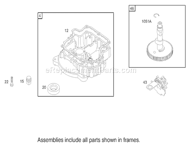 Crankcase Assembly Diagram and Parts List for 74301 230000001-230999999 - 2003 Toro Lawn Tractor