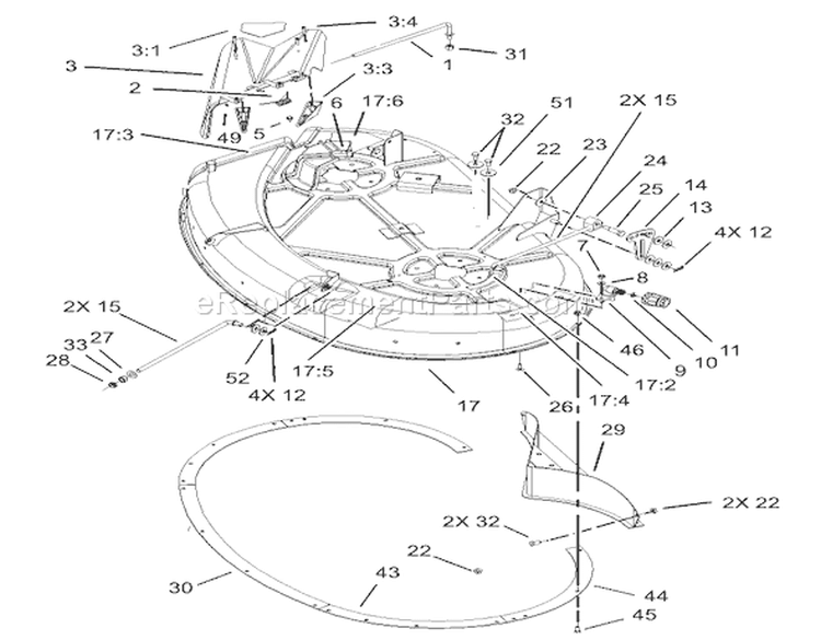 42in Deck Assembly Diagram and Parts List for 74325 230000001-230999999 - 2003 Toro Lawn Tractor