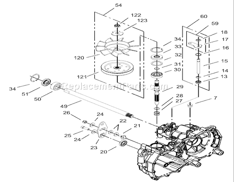Fan and Pulley Assembly Diagram and Parts List for 74325 230000001-230999999 - 2003 Toro Lawn Tractor