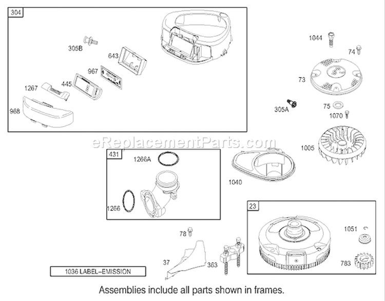 Blower Housing Assembly Engine Diagram and Parts List for 74325 230000001-230999999 - 2003 Toro Lawn Tractor