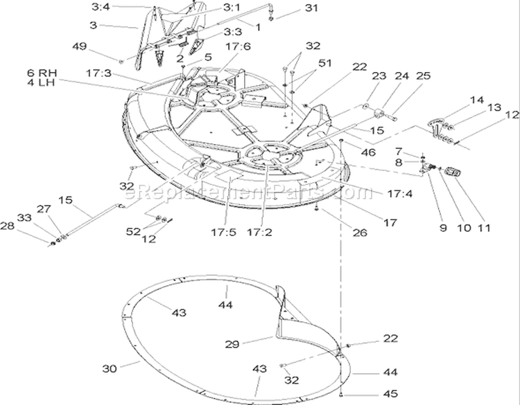 42in Deck Assembly Diagram and Parts List for 74325 240000001-240999999 - 2004 Toro Lawn Tractor