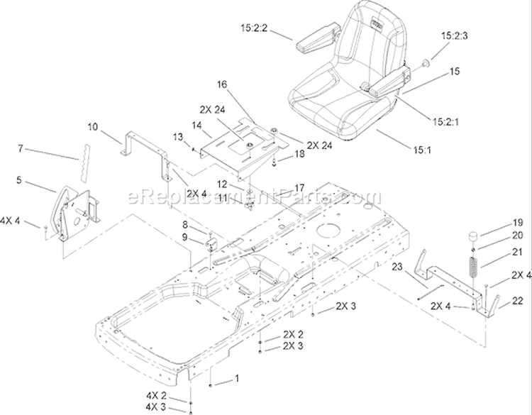 Seat Assembly Diagram and Parts List for 74327 260000001-260019999 - 2006 Toro Lawn Tractor