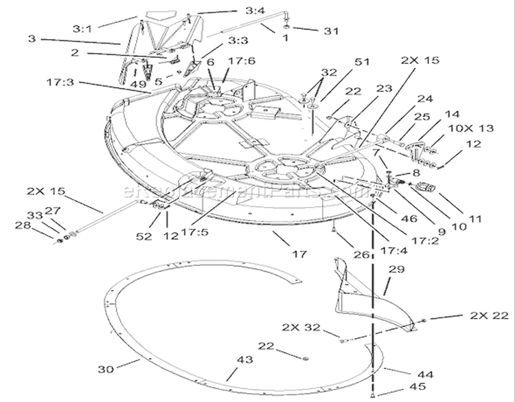 42in Deck Assembly Diagram and Parts List for 74330 230000001-230999999 - 2003 Toro Lawn Tractor