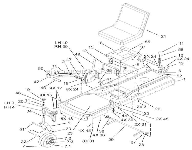 Frame Assembly Diagram and Parts List for 74330 230000001-230999999 - 2003 Toro Lawn Tractor