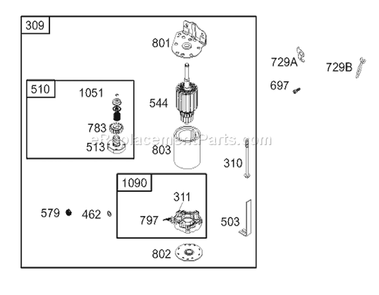 Starter Assembly Engine Diagram and Parts List for 74330 230000001-230999999 - 2003 Toro Lawn Tractor