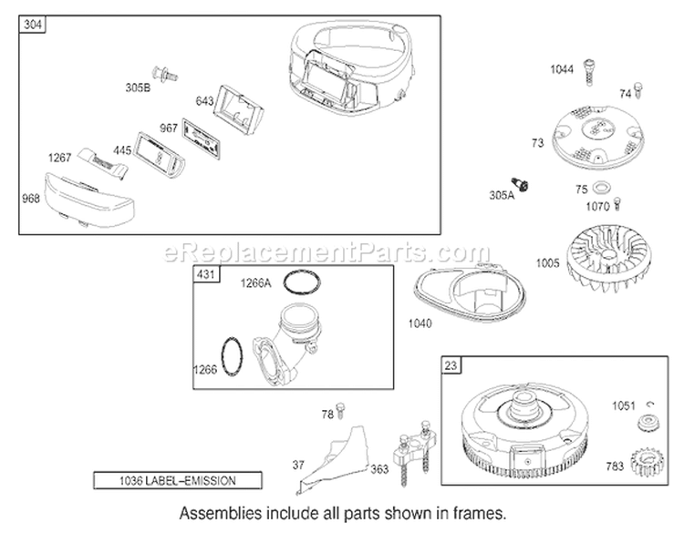 Blower Housing Assembly Engine Diagram and Parts List for 74330 230000001-230999999 - 2003 Toro Lawn Tractor