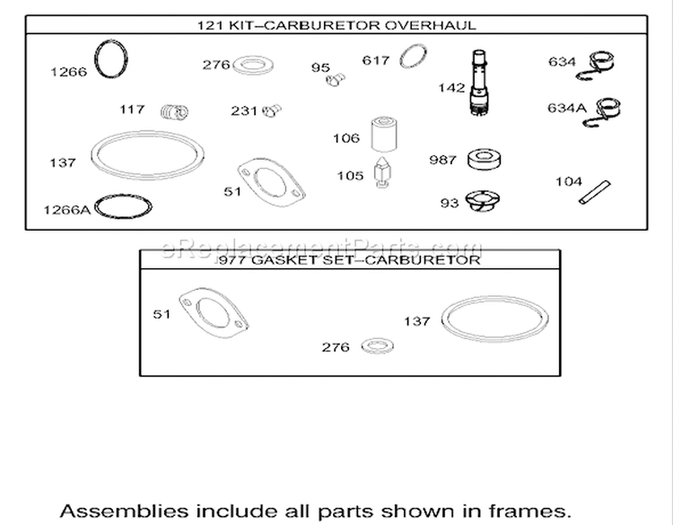 Carburetor Overhaul Kit Assembly Engine Diagram and Parts List for 74330 230000001-230999999 - 2003 Toro Lawn Tractor