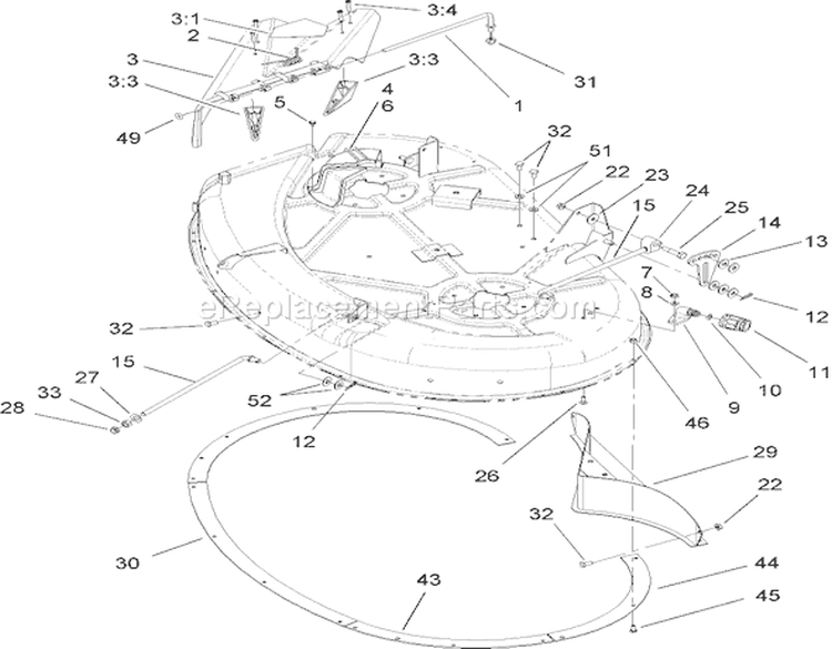 Deflector and Baffle Assembly Diagram and Parts List for 74330 240000001-240001179 - 2004 Toro Lawn Tractor