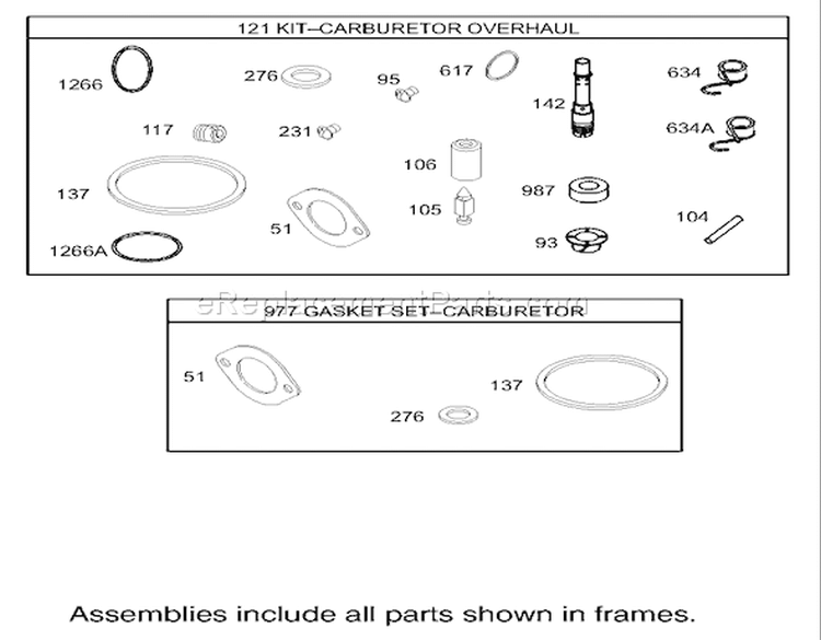Carburetor Overhaul Kit Assembly Diagram and Parts List for 74330 240000001-240001179 - 2004 Toro Lawn Tractor