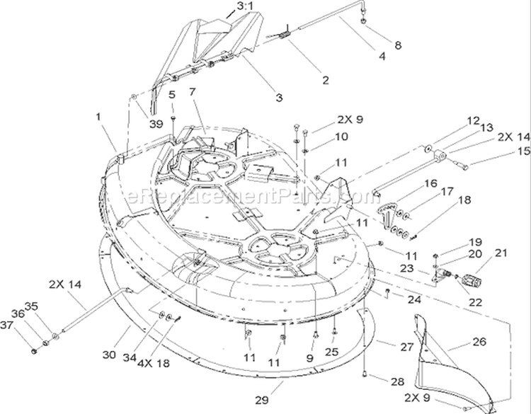 42 Inch Deck Assembly Diagram and Parts List for 74330 250000001-250999999 - 2005 Toro Lawn Tractor