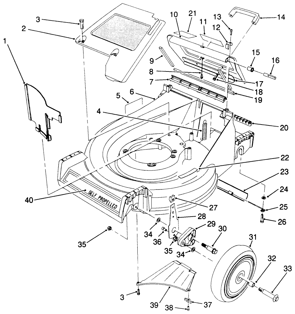 Housing Assembly Diagram and Parts List for 26621 0000001 - 0999999 Toro Lawn Mower