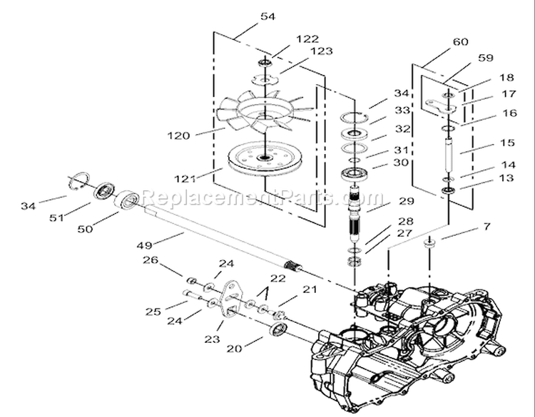 Fan and Pulley Assembly Diagram and Parts List for 74350 230000001-230999999 - 2003 Toro Lawn Tractor