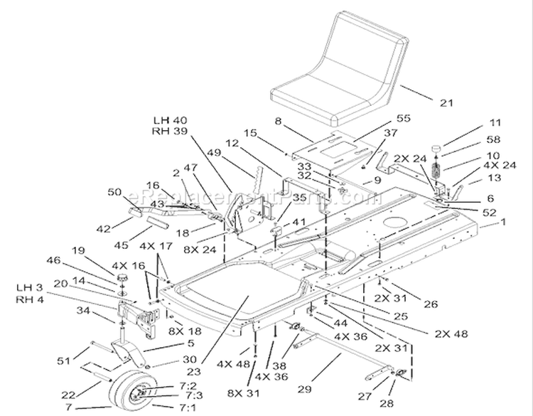Frame Assembly Diagram and Parts List for 74350 230000001-230999999 - 2003 Toro Lawn Tractor