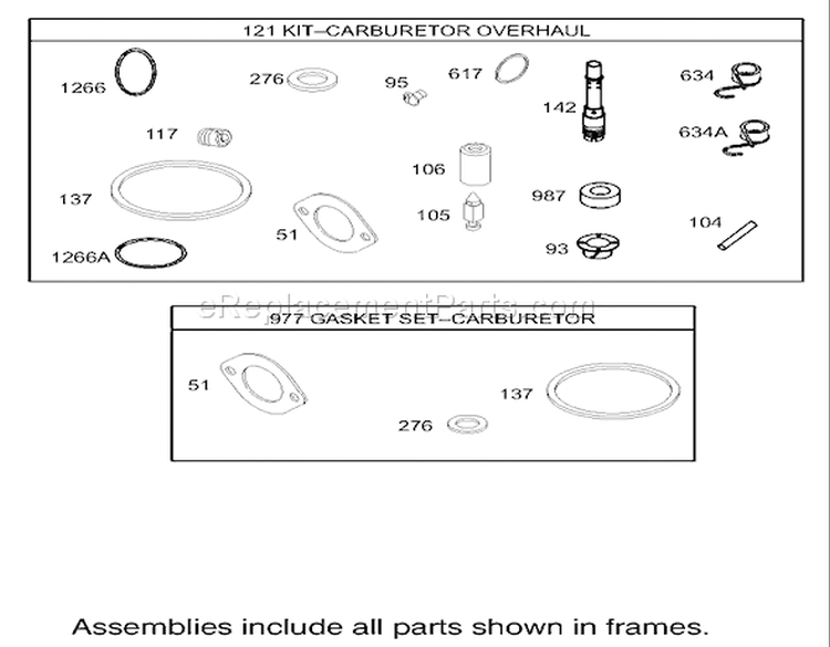 Carburetor Overhaul Kit Assembly Diagram and Parts List for 71286 260000001-260999999 - 2006 Toro Lawn Tractor