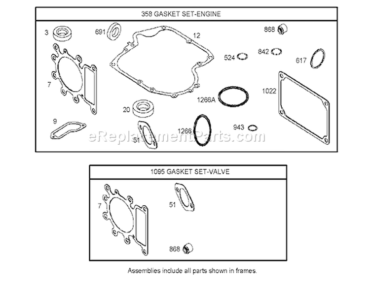 Gasket Assembly Diagram and Parts List for 74351 240000001-240999999 - 2004 Toro Lawn Tractor