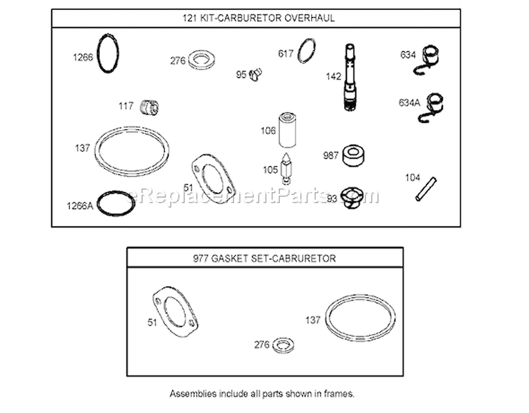 Carburetor Overhaul Kit Assembly Diagram and Parts List for 74351 240000001-240999999 - 2004 Toro Lawn Tractor