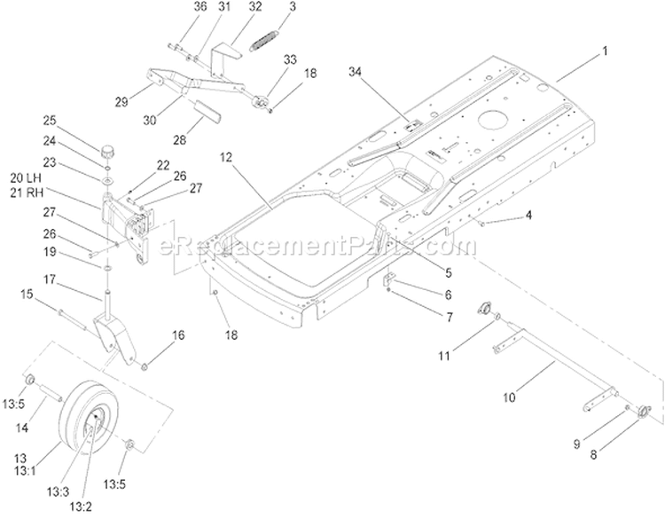 Frame Assembly Diagram and Parts List for 74352 250000001-250999999 - 2005 Toro Lawn Tractor