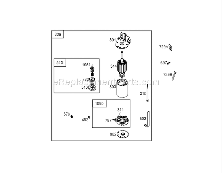 Starter Assembly Diagram and Parts List for 74352 250000001-250999999 - 2005 Toro Lawn Tractor