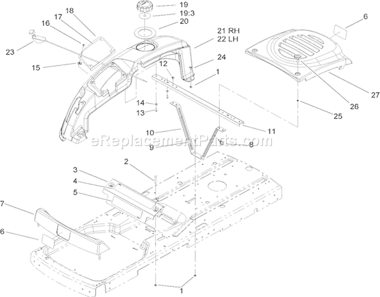 Styling Assembly Diagram and Parts List for 74352 250000001-250999999 - 2005 Toro Lawn Tractor