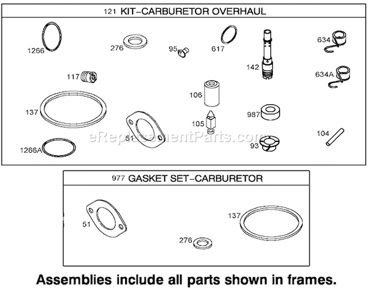 Carburetor Overhaul Kit and Gasket Set Assemblies Diagram and Parts List for 74352 250000001-250999999 - 2005 Toro Lawn Tractor