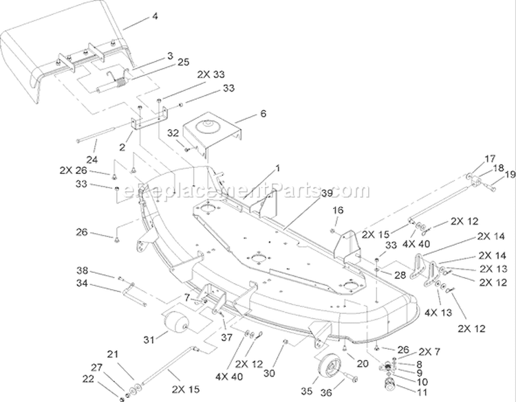 48in Deck Assembly Diagram and Parts List for 74353 260000001-260999999 - 2006 Toro Lawn Tractor