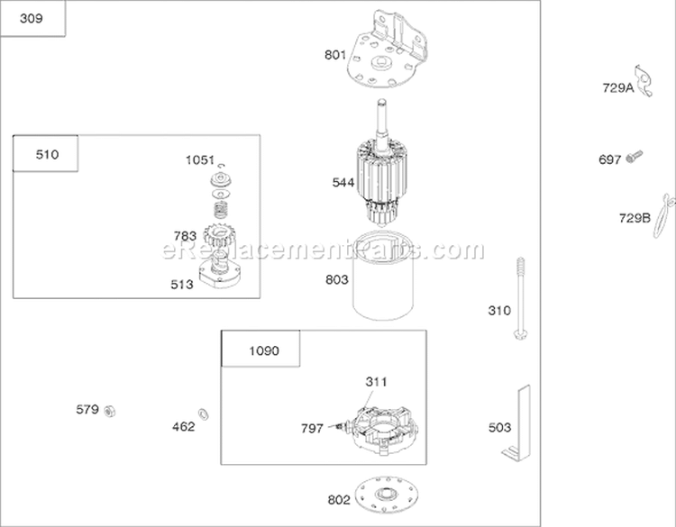 Starter Assembly Diagram and Parts List for 74351 240000001-240999999 - 2004 Toro Lawn Tractor