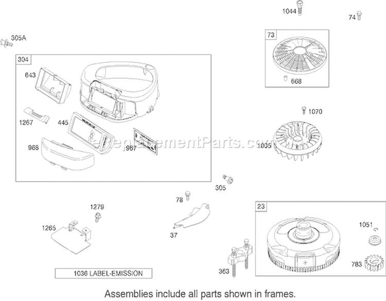 Blower Housing Assembly Diagram and Parts List for 74351 240000001-240999999 - 2004 Toro Lawn Tractor