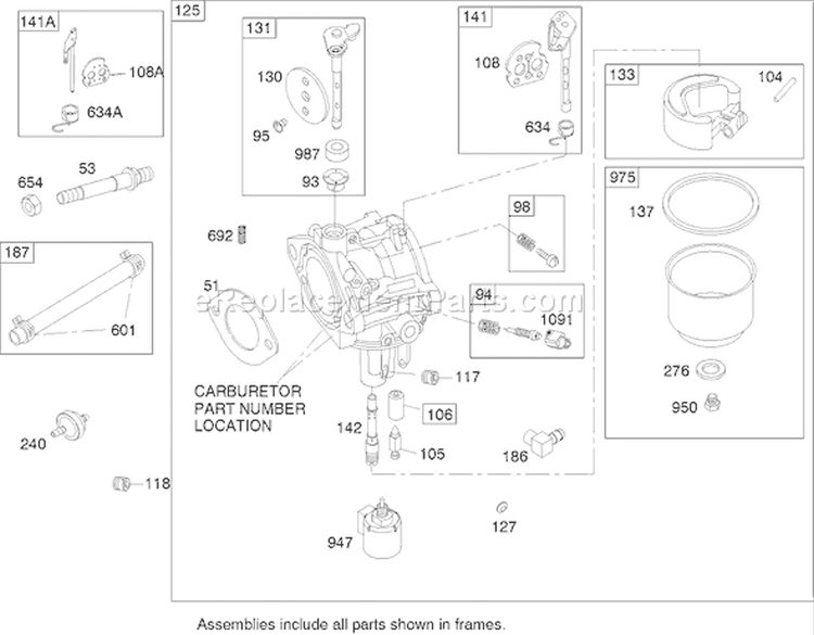 Carburetor Assembly Diagram and Parts List for 74351 240000001-240999999 - 2004 Toro Lawn Tractor