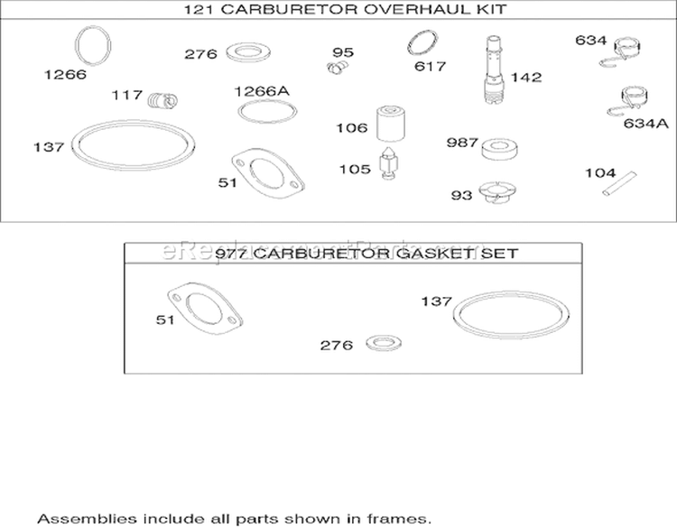 Carburetor Overhaul Kit Assembly Diagram and Parts List for 74353 260000001-260999999 - 2006 Toro Lawn Tractor