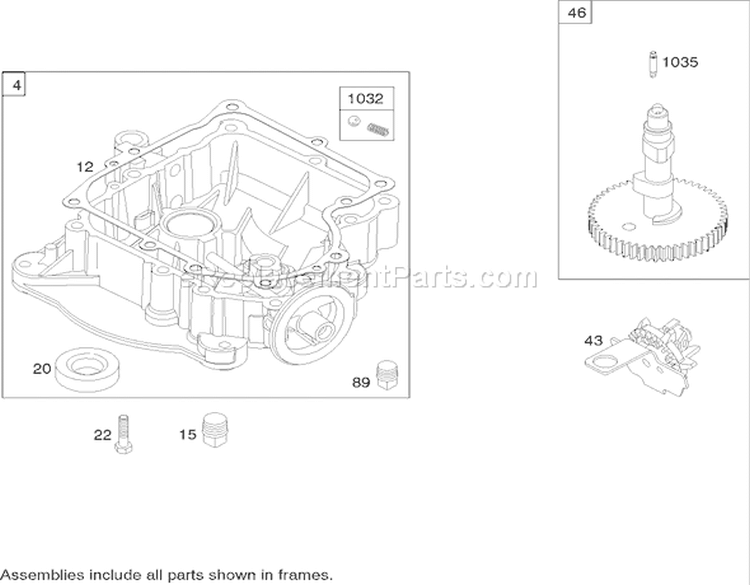 Crankcase Assembly Diagram and Parts List for 74351 240000001-240999999 - 2004 Toro Lawn Tractor
