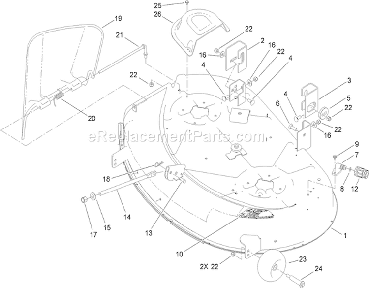 42 Inch Deck Assembly Diagram and Parts List for 74360 290000001-290001198 - 2009 Toro Lawn Tractor