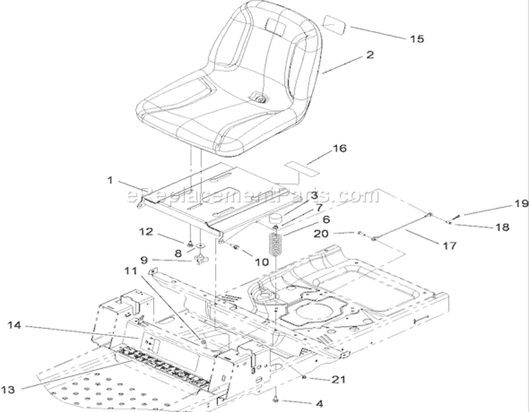 Seat Assembly Diagram and Parts List for 74363 280000001-280999999 - 2008 Toro Lawn Tractor
