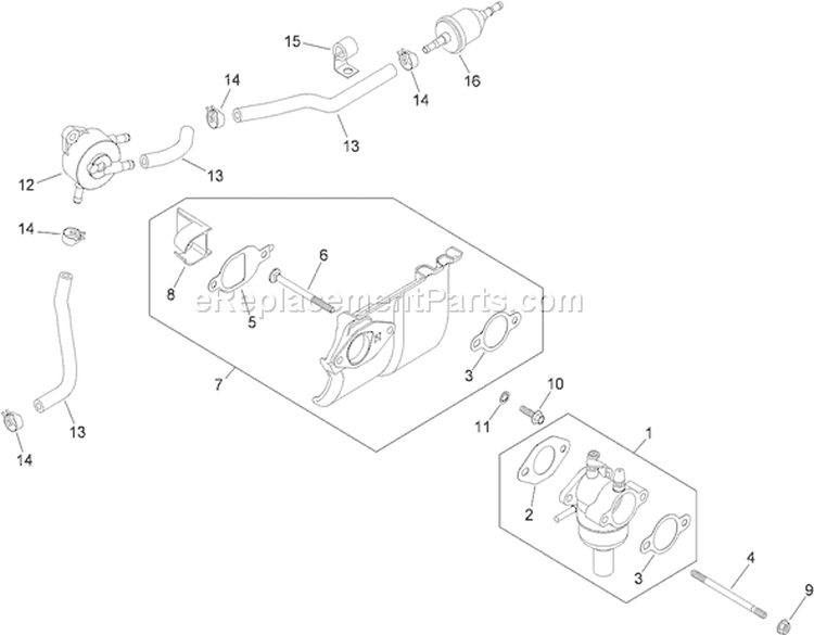 Fuel System Assembly Diagram and Parts List for 74363 290000505-290999999 - 2009 Toro Lawn Tractor