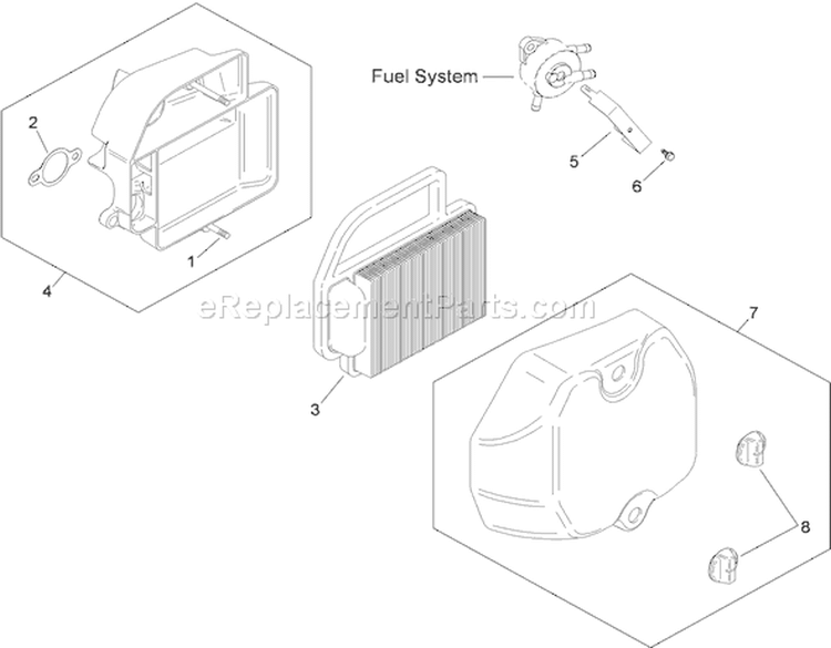 Air Intake and Filtration Assembly Diagram and Parts List for 74363 290000505-290999999 - 2009 Toro Lawn Tractor
