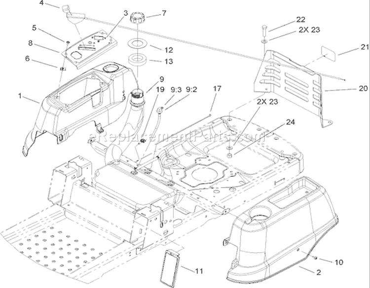 Styling and Fuel System Assembly Diagram and Parts List for 74370 270000001-270999999 - 2007 Toro Lawn Tractor