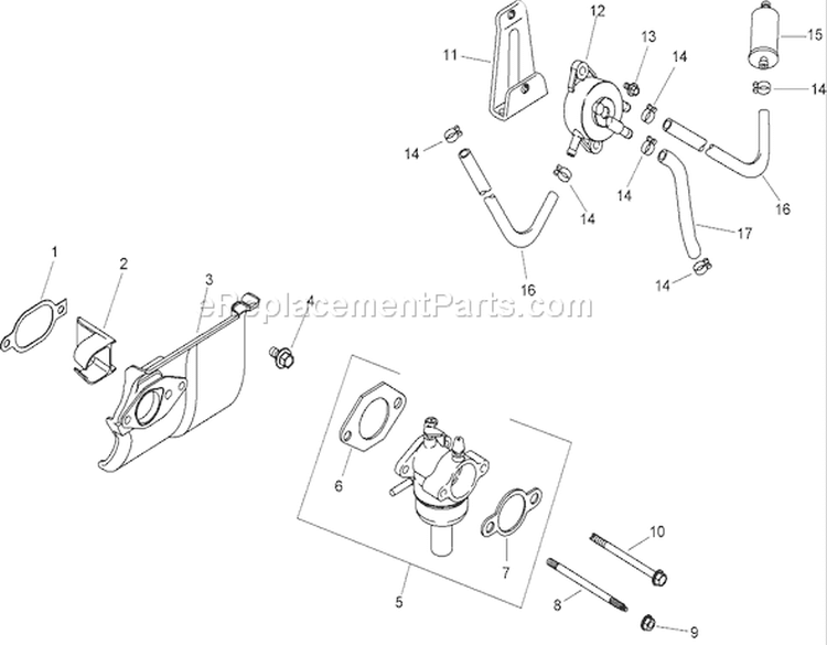 Fuel System Assembly Diagram and Parts List for 74370 290000001-290999999 - 2009 Toro Lawn Tractor