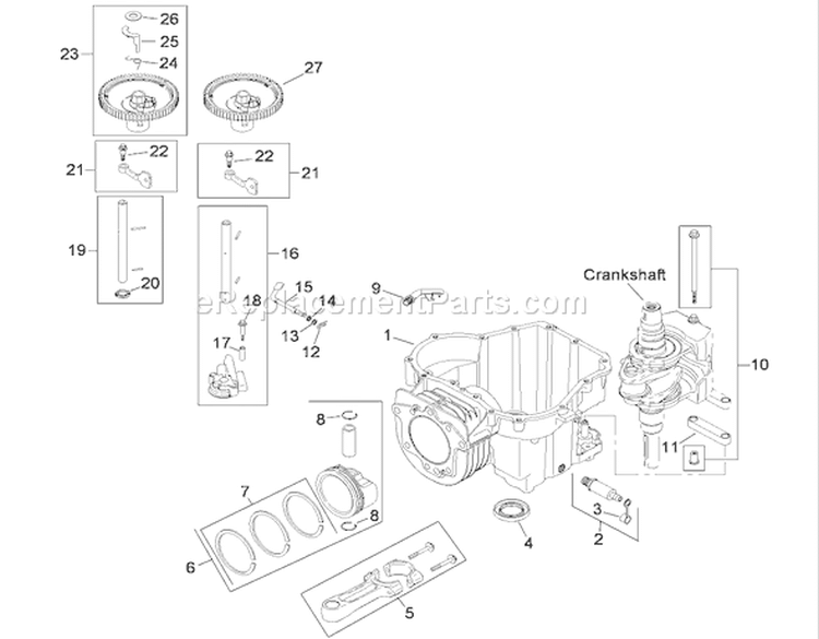 Crankcase Assembly Diagram and Parts List for 74370 290000001-290999999 - 2009 Toro Lawn Tractor
