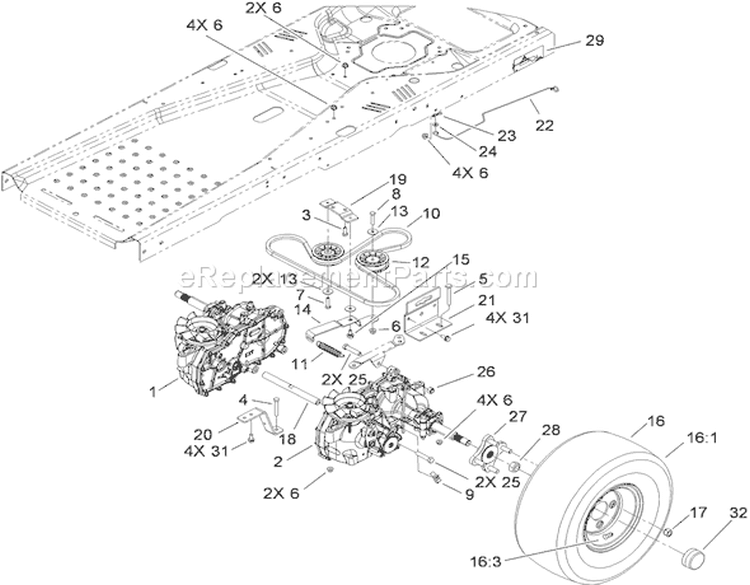 Hydro Drive Assembly Diagram and Parts List for 74373 290000001-290004012 - 2009 Toro Lawn Tractor