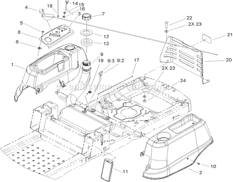 Styling and Fuel System Assembly Diagram and Parts List for 74374 270000001-270999999 - 2007 Toro Lawn Tractor