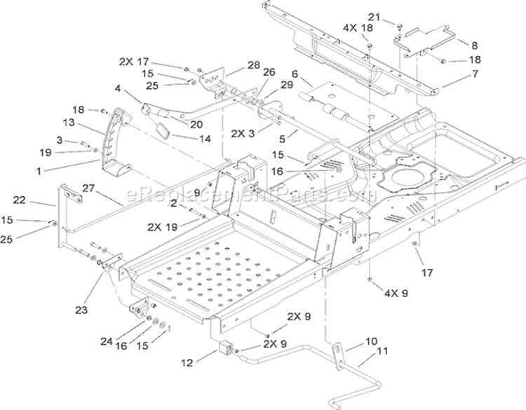 Deck Lift and Seat Support Assembly Diagram and Parts List for 74375 290000200-290999999 - 2009 Toro Lawn Tractor