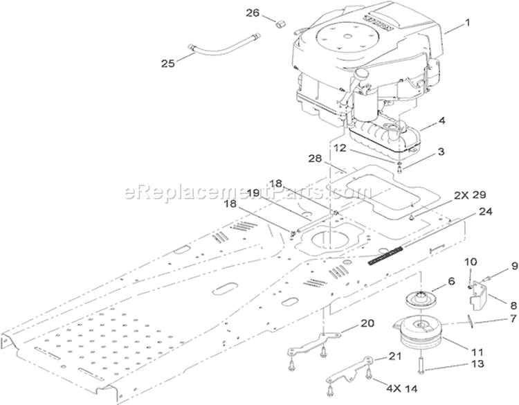 Engine and Clutch Assembly Diagram and Parts List for 74375 290000200-290999999 - 2009 Toro Lawn Tractor