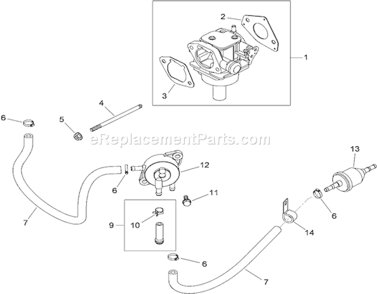Fuel System Assembly Diagram and Parts List for 74375 290000200-290999999 - 2009 Toro Lawn Tractor