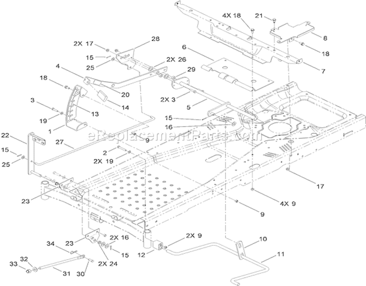 Deck Lift Assembly Diagram and Parts List for 74375 310000001-310999999 - 2010 Toro Lawn Tractor