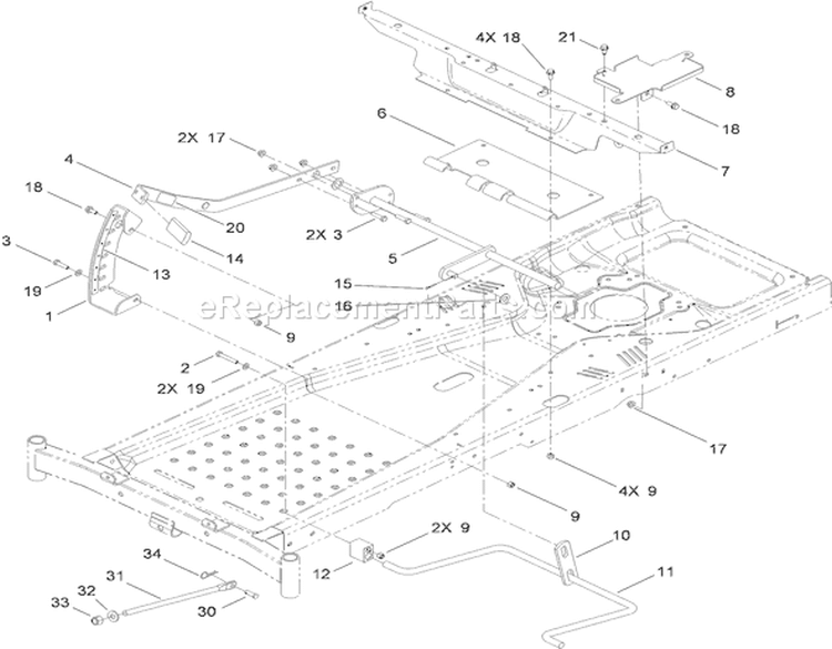 Deck Lift Assembly Diagram and Parts List for 74365 310000001-310999999 - 2010 Toro Lawn Tractor