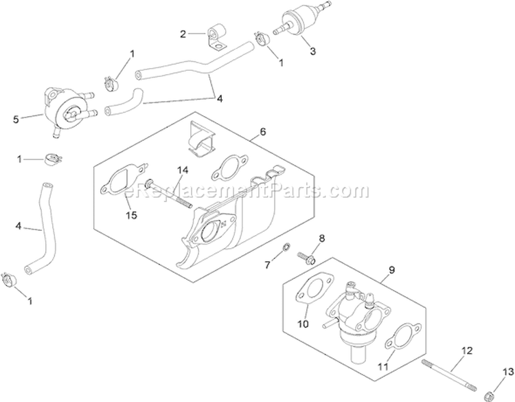 Fuel System Assembly Diagram and Parts List for 74380 290000001-290000325 - 2009 Toro Lawn Tractor